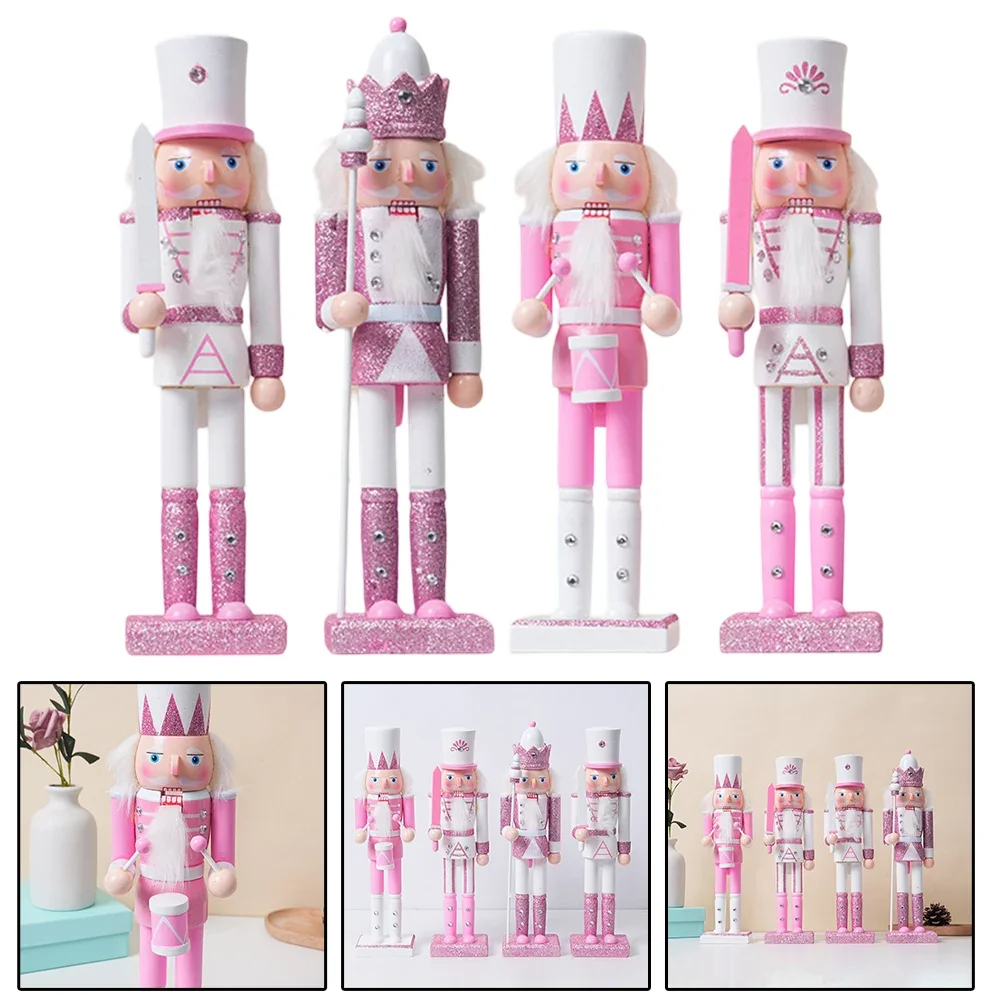 30CM Wooden Nutcracker Decoration Puppet Pink Christmas Doll Party Decoration Christmas Nutcracker Pink Wooden Ornament Nutcrack