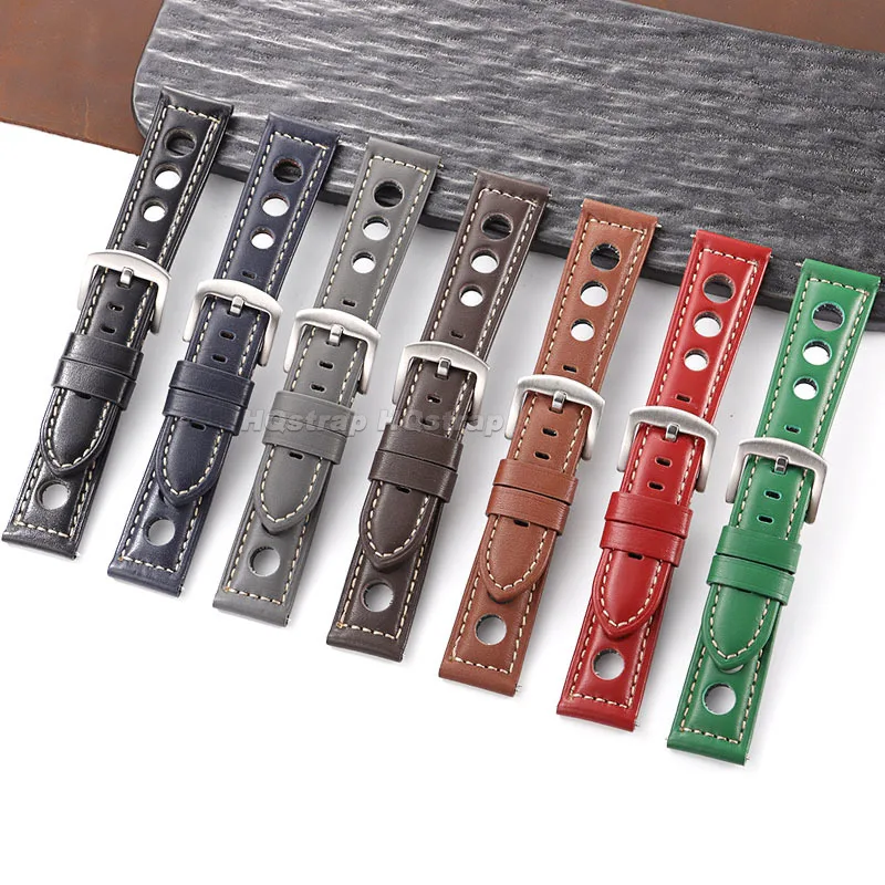 Винтажный кожаный ремешок для часов 20 мм, 22 мм, 24 мм, 26 мм, ремешок для Panerai, Omega, браслет Seiko, дышащий удобный браслет