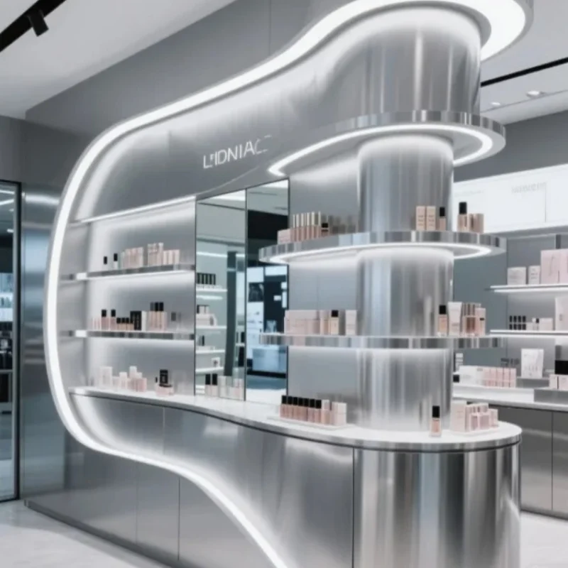 custom.Cosmetic Store Display Island Makeup Showcase LED Lighting Cosmetic Display Cabinet Product Display Stands