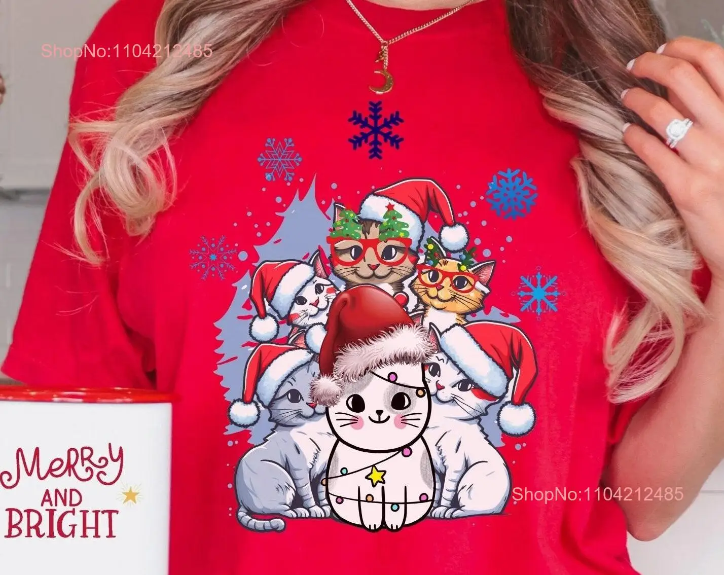 Christmas T Shirt Caroling Kittens Pajama Lights Cute long or short sleeves