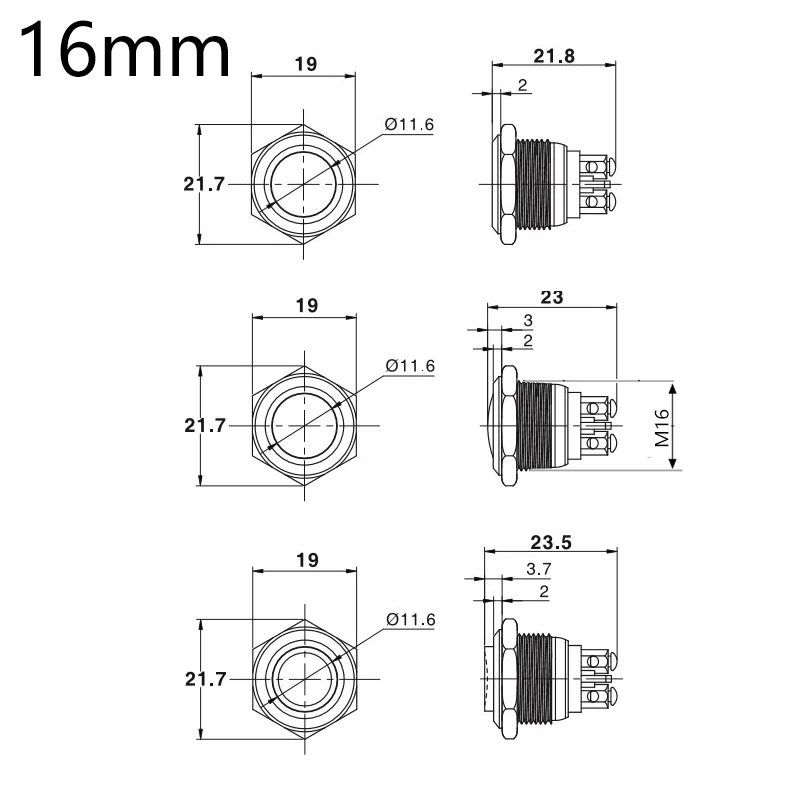 1PC 16mm 19mm 22mm Panel Metal Switch Silver Contact No Welding With Screw Or HTH Mounting Not Fixed Push Button