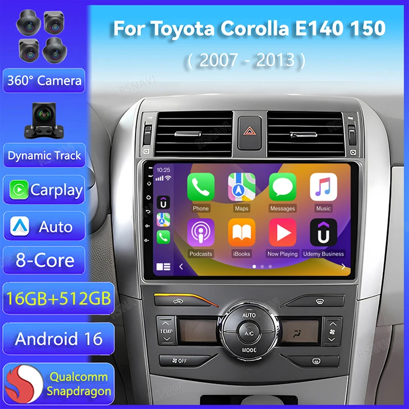 Android 16 Carplay Car Radio For Toyota Corolla E140 150 2007 2008 2009 - 2013 Multimedia Player GPS Head Unit Autoradio Stereo