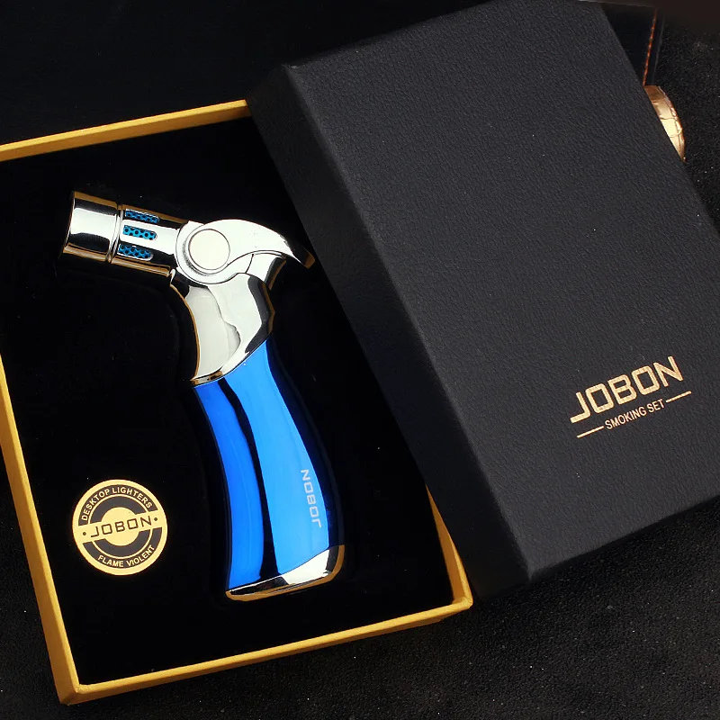 JOBON Creative Metal Windproof Butane Gas Lighter Blue Flame Turbo 4 Torch Jet Cigar Lighter Kitchen Outdoor Baking BBQ Tools