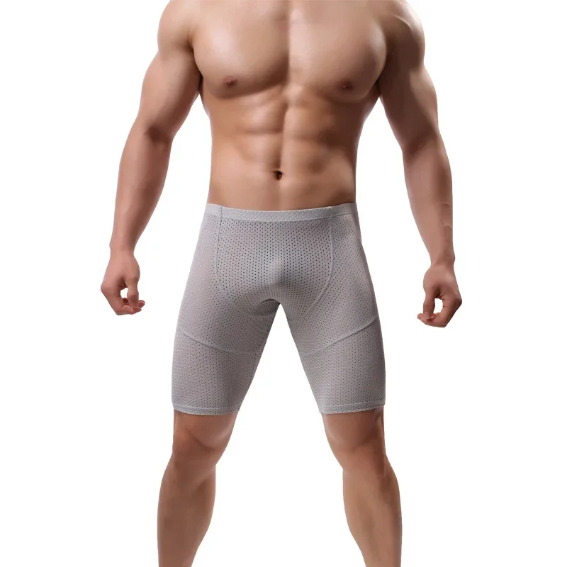 Mens Underwear Long Boxer Bulge Pouch Male Panties Breathable Holes Low Rise Lingerie Shorts Sexy Underpants Boxers