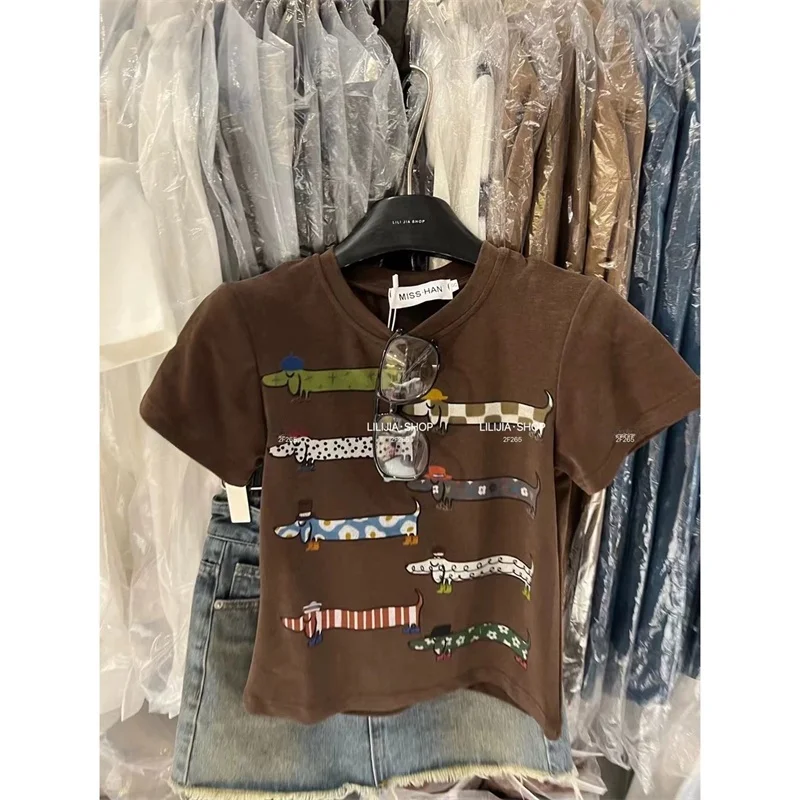 

Retro American Hot Girl Short Sleeve T-Shirt Women's Summer New Star Note Print Slimming Short Ins Style Cotton Polyester Blend