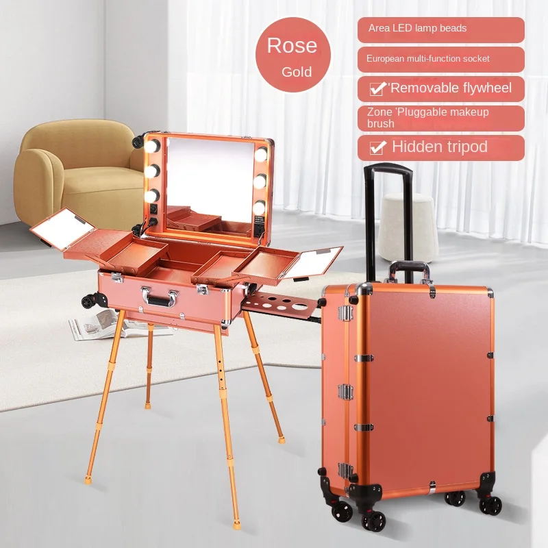 Profissional Cosméticos Trolley Mala, Maquiagem Case, Alumínio Alloy Bagagem, Bluetooth Toolbox, destacável Beauty Box, 24"