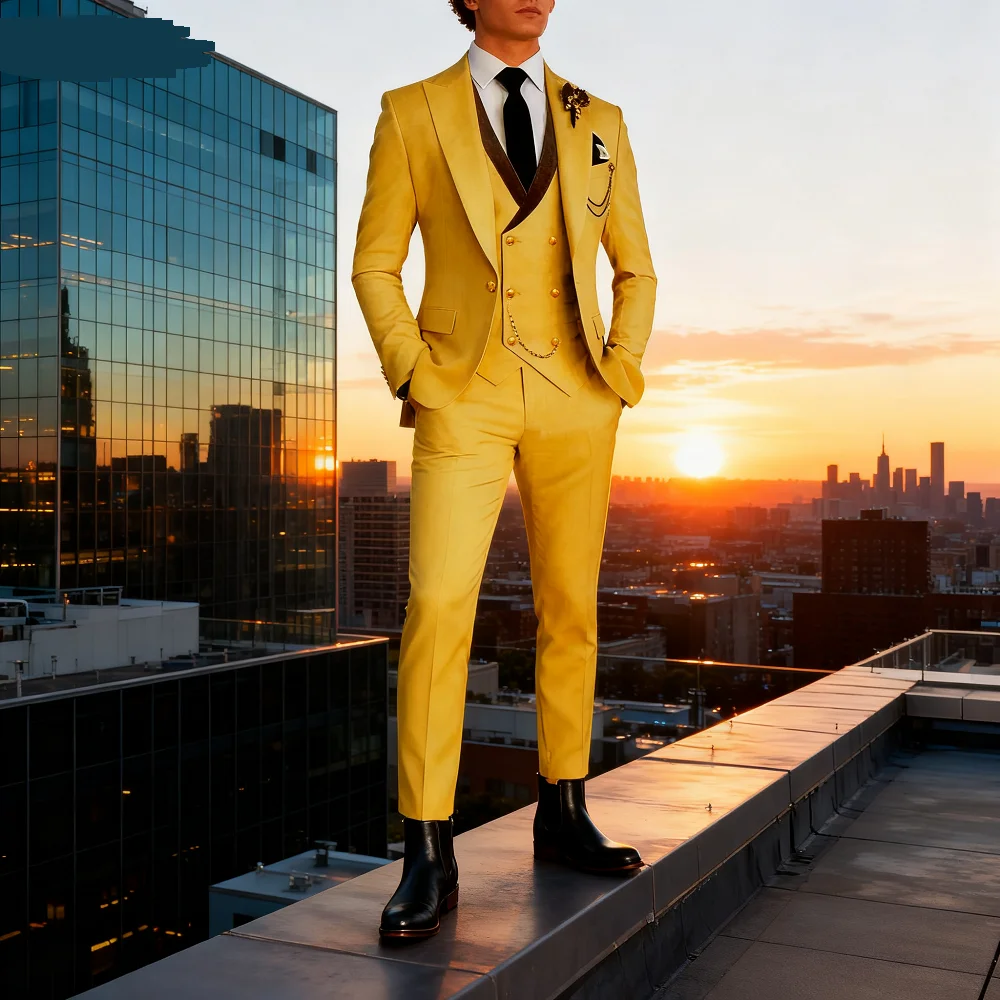 

Men's Formal 3 Piece Tuxedo Suit Slim Fit Business Peak Lapel Blazer Vest Pants Set for Wedding Party Prom Best Man