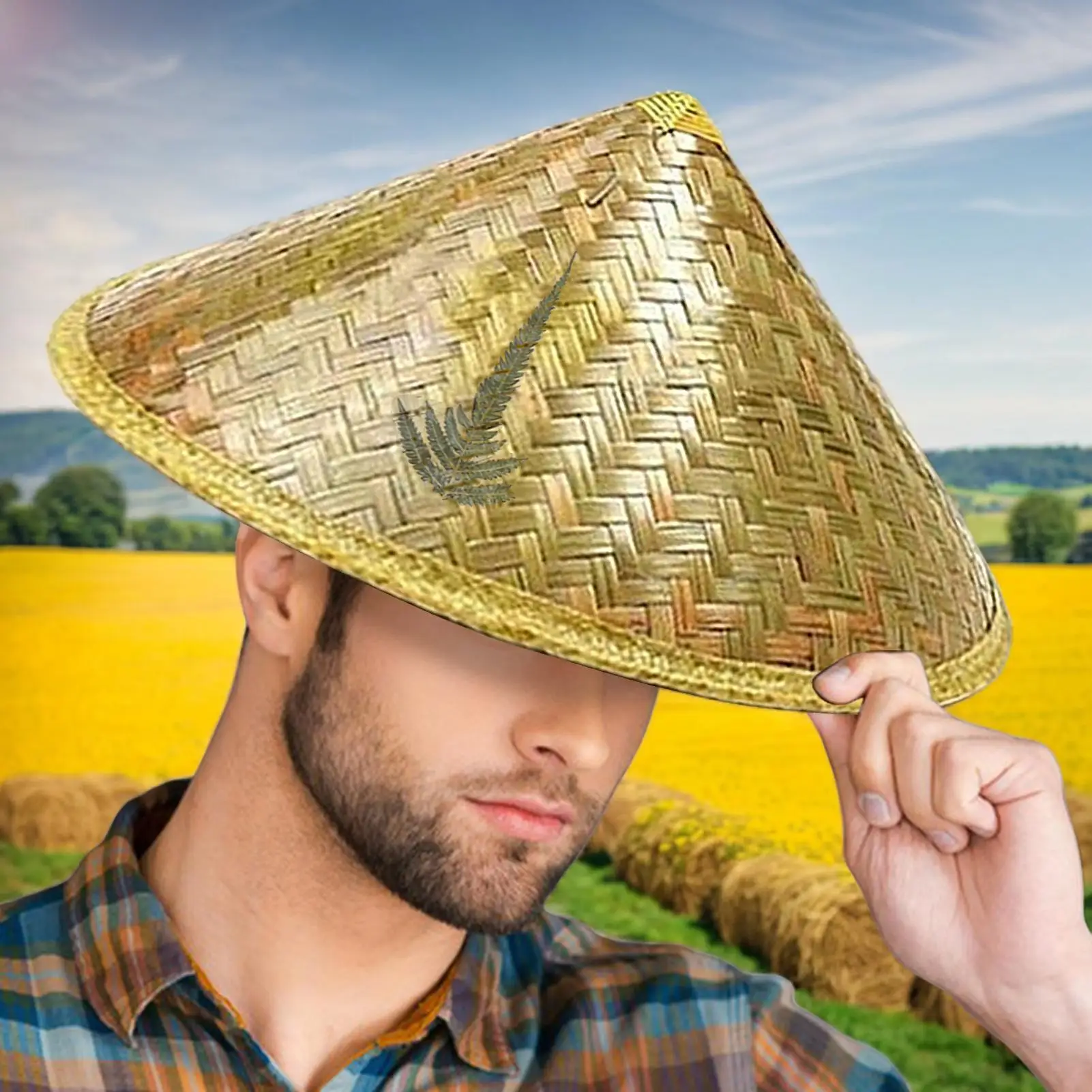 

Chinese Retro Straw Hat Fisherman Hat Handmade Weave Straw Bucket Hat Tourism Rain Dance Props Cone Fishing Sunshade Hat