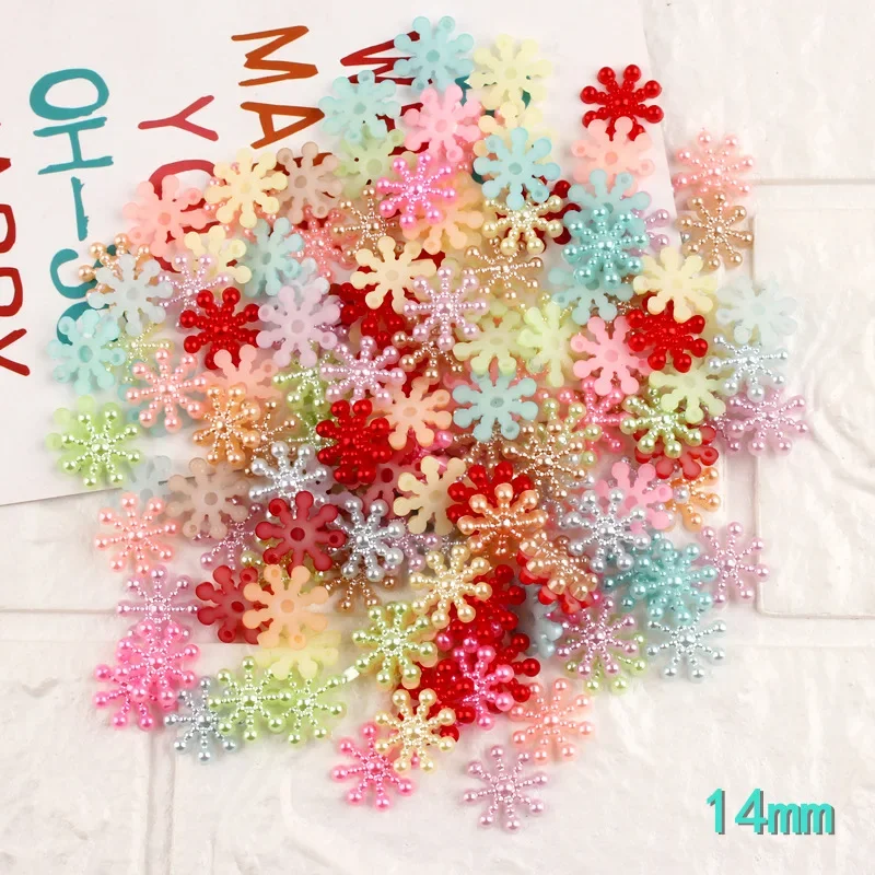 100pcs ABS Flatback Slime Filler Christmas Snowflakes Artificial Snow Mini Xmas Ornaments Decorations for Phone Case Decor 14mm