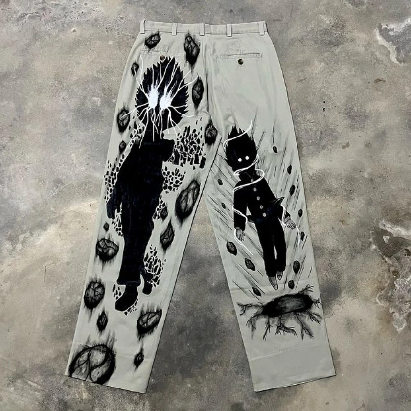 New custom hand drawn anime character print jeans 2024 American style men and women street hip hop y2k straight leg jeans traf