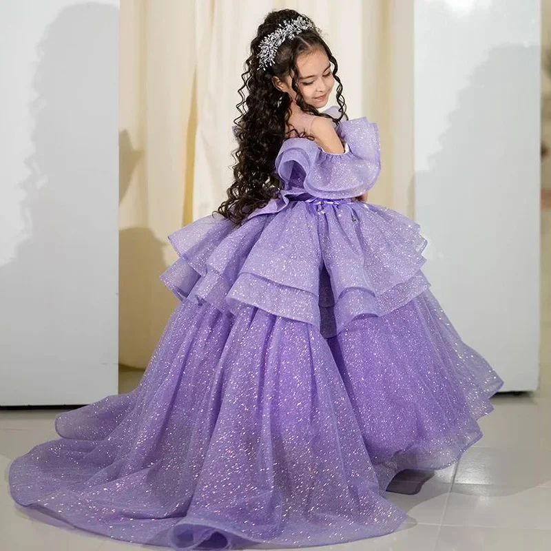 Girl Bridesmaid Long Sequin Dresses Kids Wedding Prom Gown Summer Teenagers Girl Evening Party Dress Kid Holy Communiom Clothing