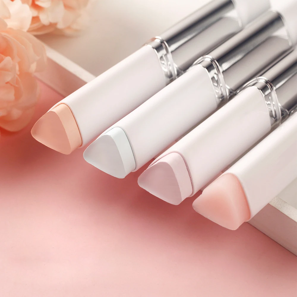 4-color Private Label Conceal Stick Custom Logo Dual-ended Brush 13g Concealer Waterproof Face Triangle White Package Makeup
