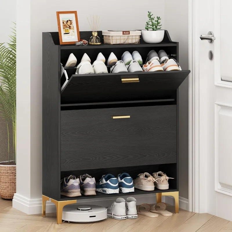 

Home. Шкаф для хранения обуви с двумя откидными ящиками, отдельно стоящий скрытый органайзер для обуви с металлическими ножками, современная узкая обувь Ra
