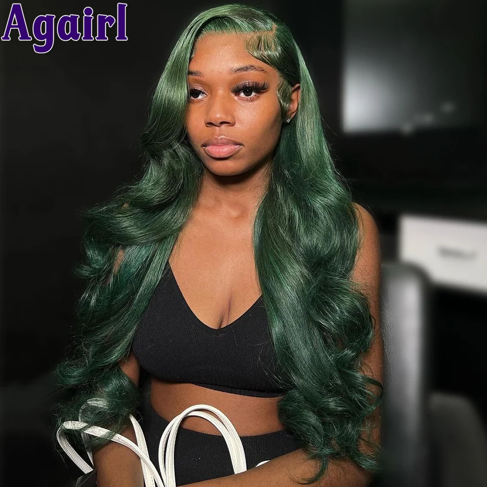 13x6 Transparent Dark Green Colored Body Wave Lace Front Wigs Pre Plucked 13x4 Lace Frontal Wig 180% Human Hair Wigs For Women