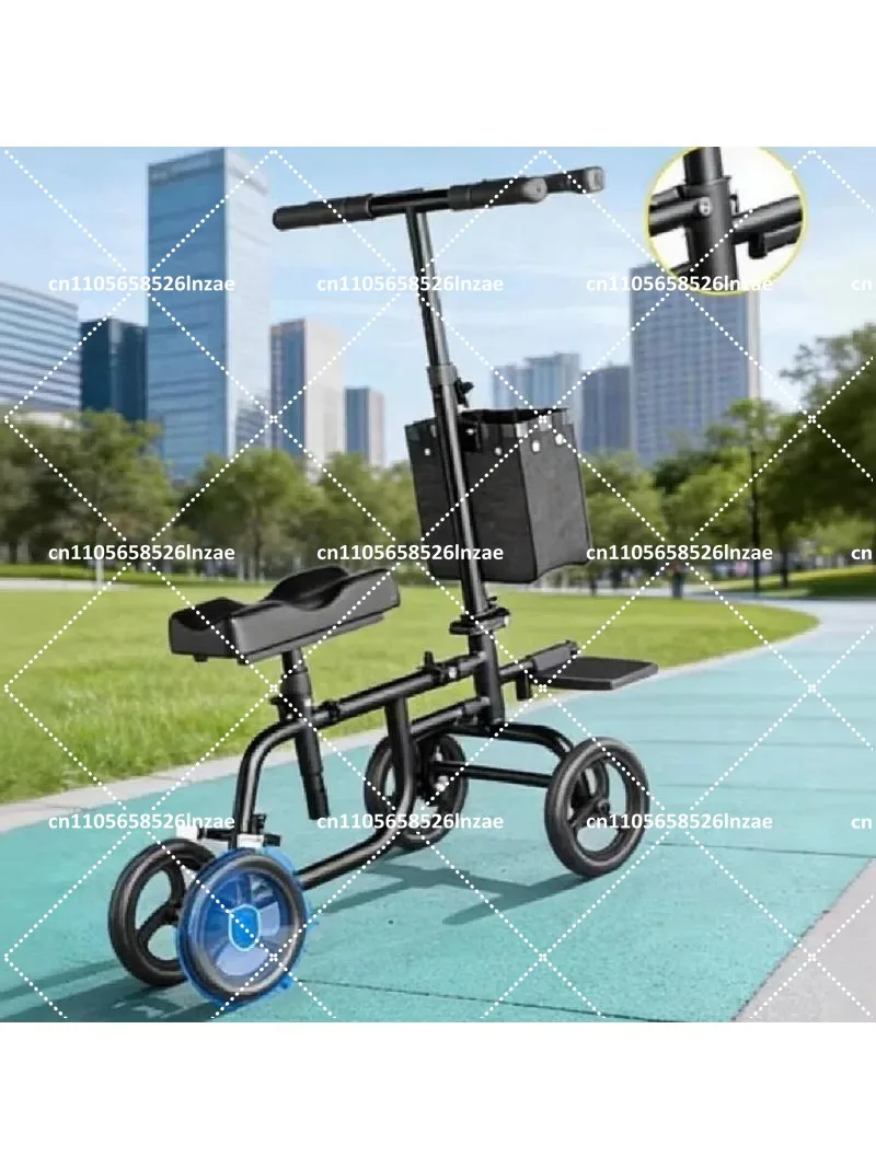 Foldable Knee Walker Scooter with Wheels for Elderly Ankle Injury Recovery, Four-Wheel Mobility Aid Crutch Alternative