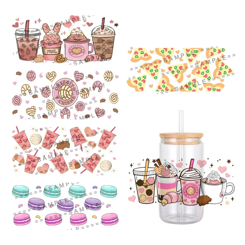 Sweet Desserts Cake Ice Cream Pattern UV DTF Transfer Sticker Waterproof Transfers Decals For 16oz Glass Cup Wrap Stickers