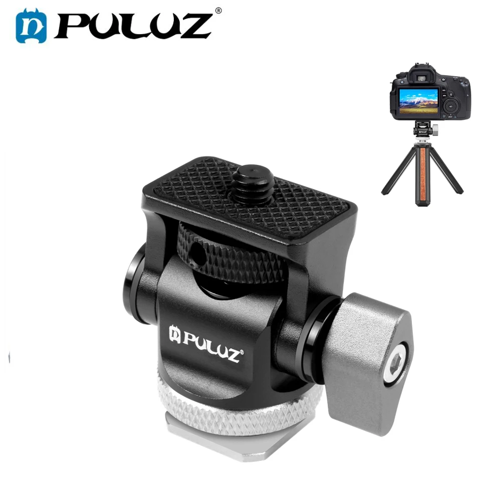 PULUZ Mini Monitor Mount Tripod Head Cold Shoe Adapter Aluminum Alloy 1/4 Inch Screw for Camera Flash Microphone LED Fill Light