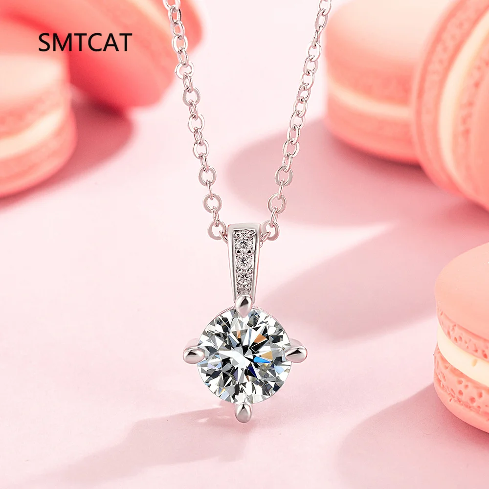 2ct 8mm Moissanite Necklace For Women 925 Sterling Silver Four Claw Round Lab Diamond Pendant Necklace Wedding Party Jewelry