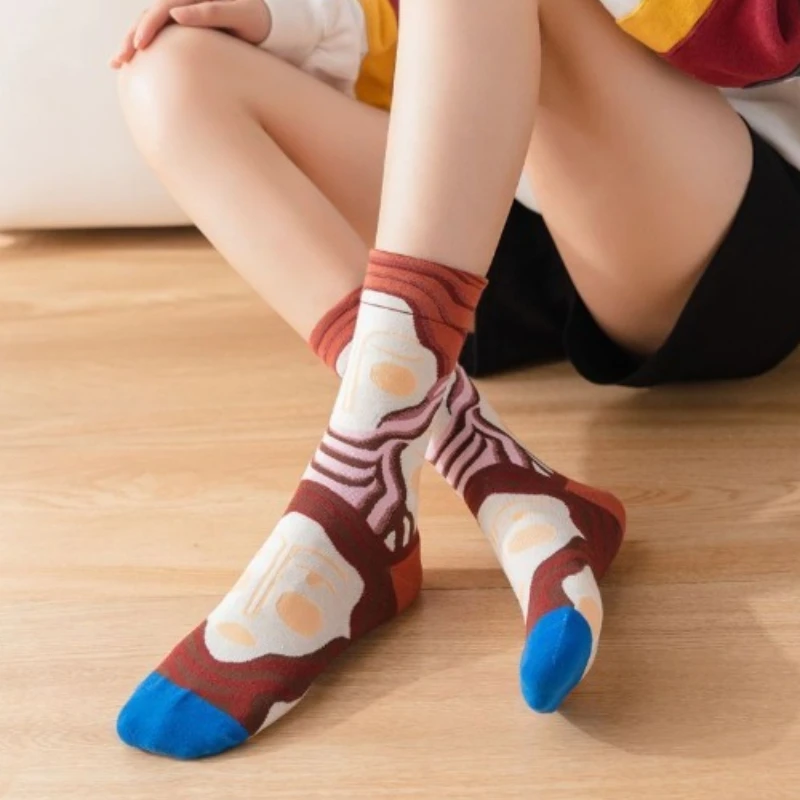 1/4 Pairs Retro Spring Trendy Street Fashion Pure Cotton Socks Sweat Absorbing Breathable Versatile Couple's Middle Socks 2025