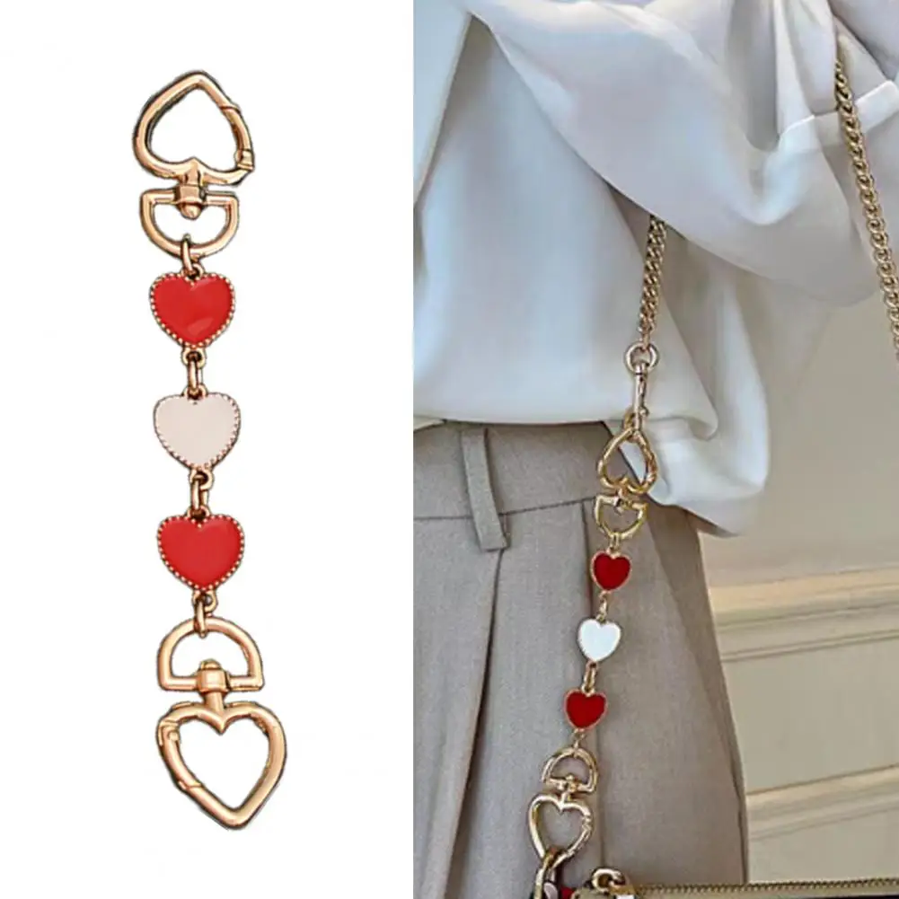 Cadena de bolso de un solo hombro de aleación con dijes de corazón de amor corto, extensor de correa, cadena de extensión, accesorios de decoración DIY