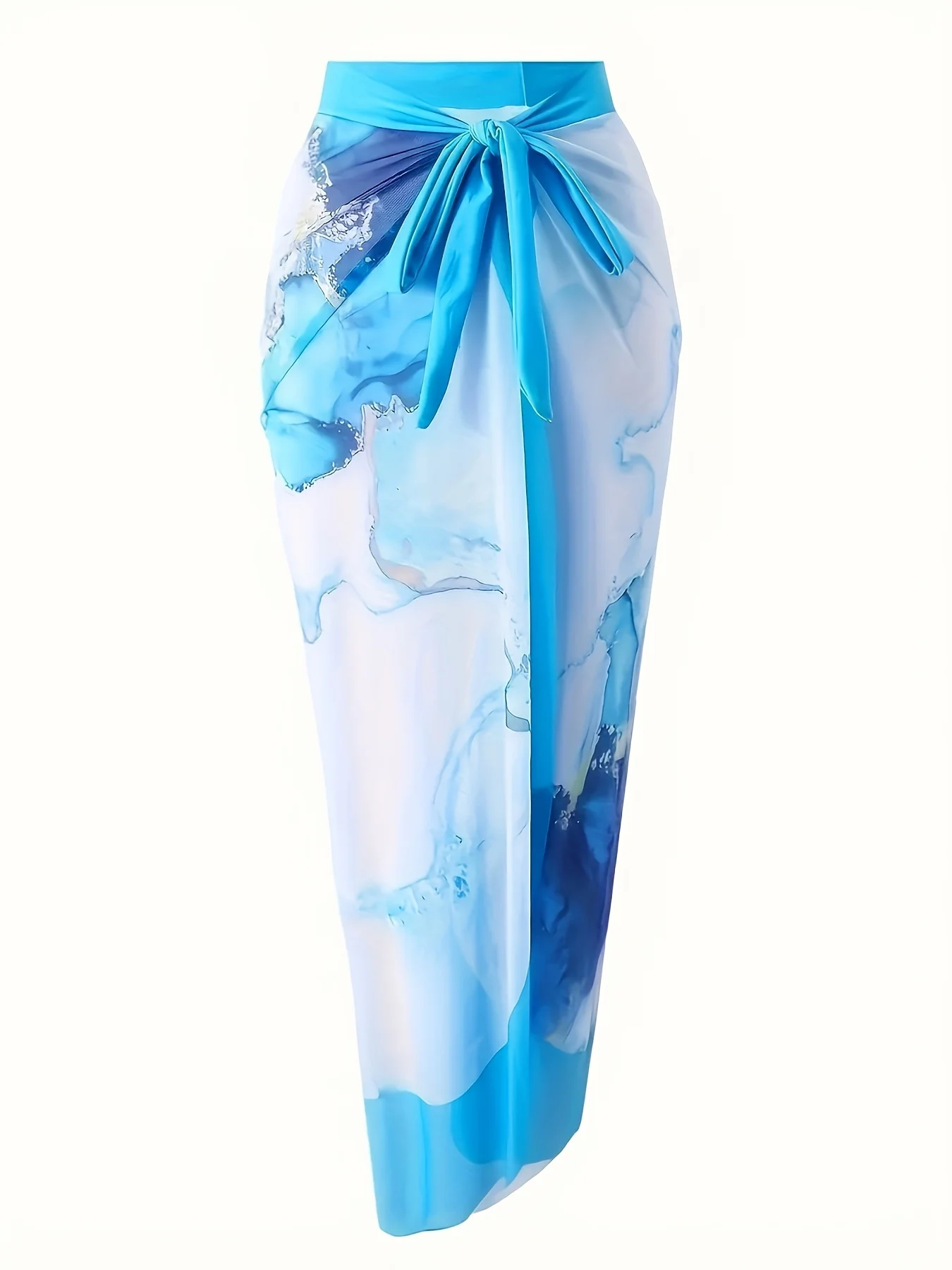 2026 新しい女性のセクシーなファッション青と白のインク柄リボンワンピース水着 + カバーアップスカート 2 点セット