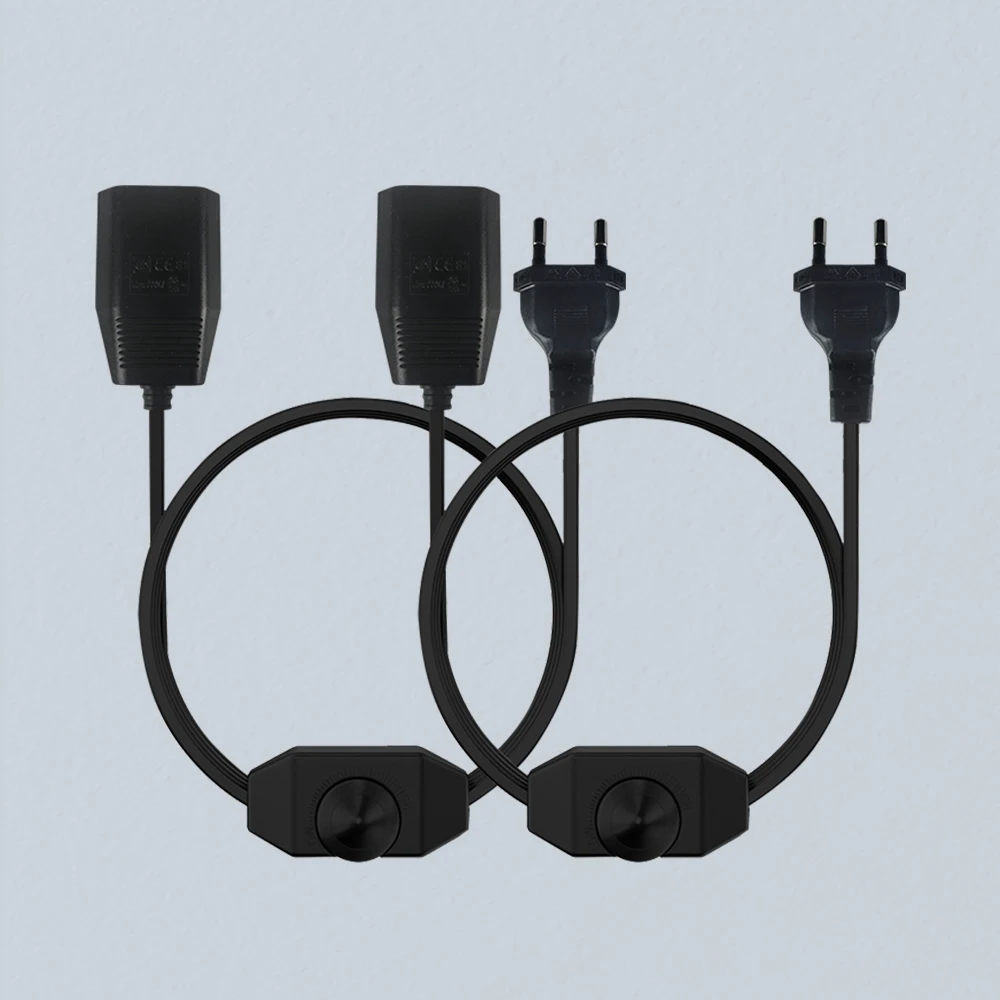 1/2-Pack European LED Switching Power Cord Socket, 2-Pin Flat EU Plug, Silent LED Dimmer, Total Length 1.8M, Black and White