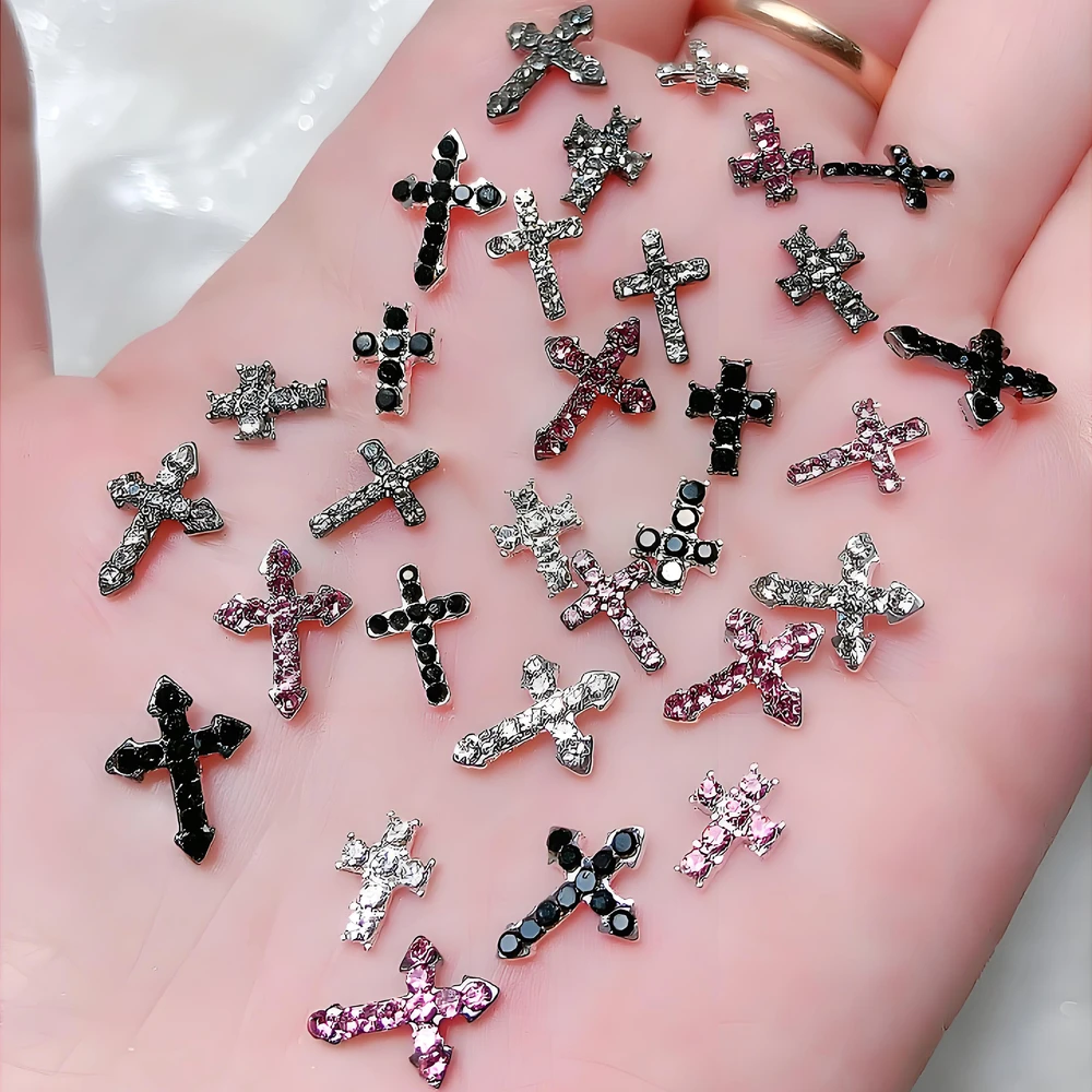 10 個 3D 高級合金フルラインストーンネイルアートクロスチャームジュエリーアクセサリー爪の装飾マニキュアデザイン用品