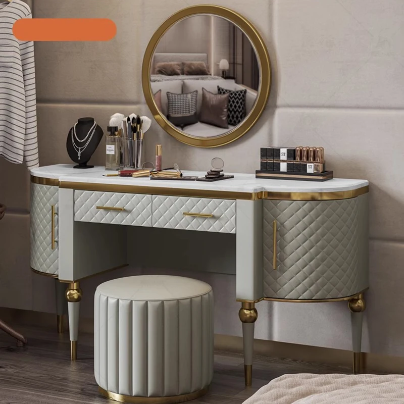 European Jewelry Vanity Table Luxury Mid Century Bedroom White Dressing Table Mirror Desk Chair Penteadeira Trendy Furniture