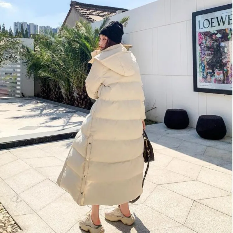 Winter Women Clothing Warm Long Parka Thick Over-the-knee Puffer Jacket Zipper Black Cotton-padded Coats Windproof Jackets New