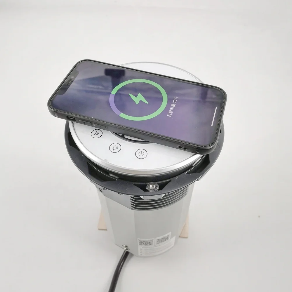 Stopkontak Dapur Nirkabel Pengisian Daya dengan Lampu LED dan Speaker, Menara Pop-up Pengangkat Motor 13A Pintar Wifi Tahan Air