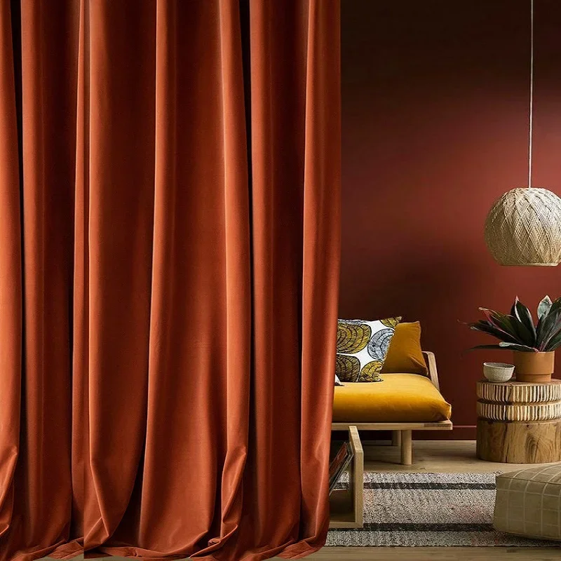 Nordic Light Luxury Curtains for Bedroom Shading Curtain Australian Wool Velvet Orange Caramel Multi-Color Cortinas Para La Sala