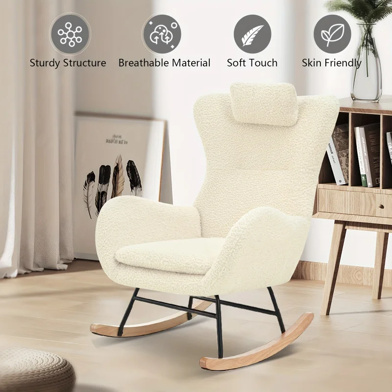 Cradle Rocking Chair Teddy Suede Gliding Rocking Chair Rocking Chair Decorative Chair with Backrest Armchair Comfortable Side Ch