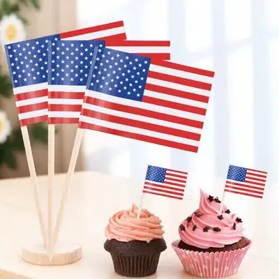 

100Pcs American Flag Picks Food Toothpicks Patriotic Theme Party Decorations 4th of July Celebrations Flag Picks