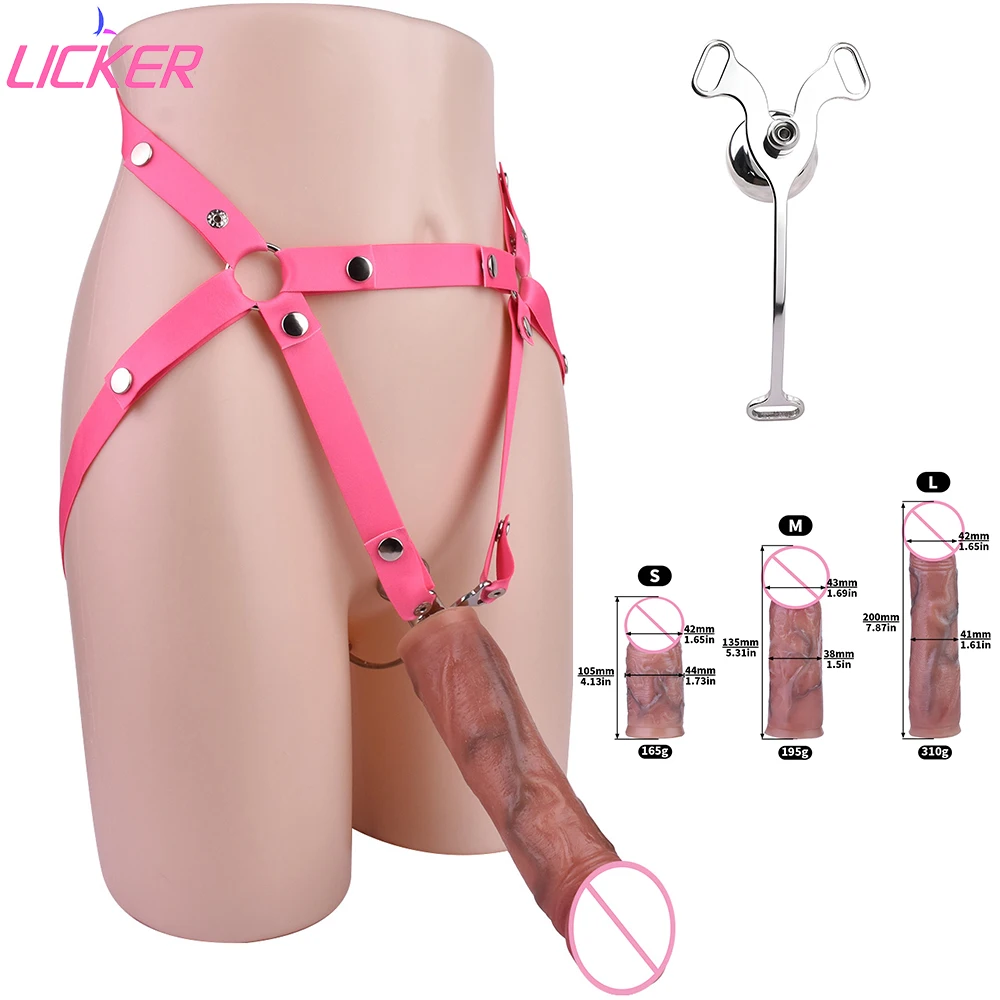 

LICKER Stainless Steel Dick Lock Chastity Belt Cock Cage With Realistic Dildo Head With Strap BDSM For Men Pleasure Adults Game