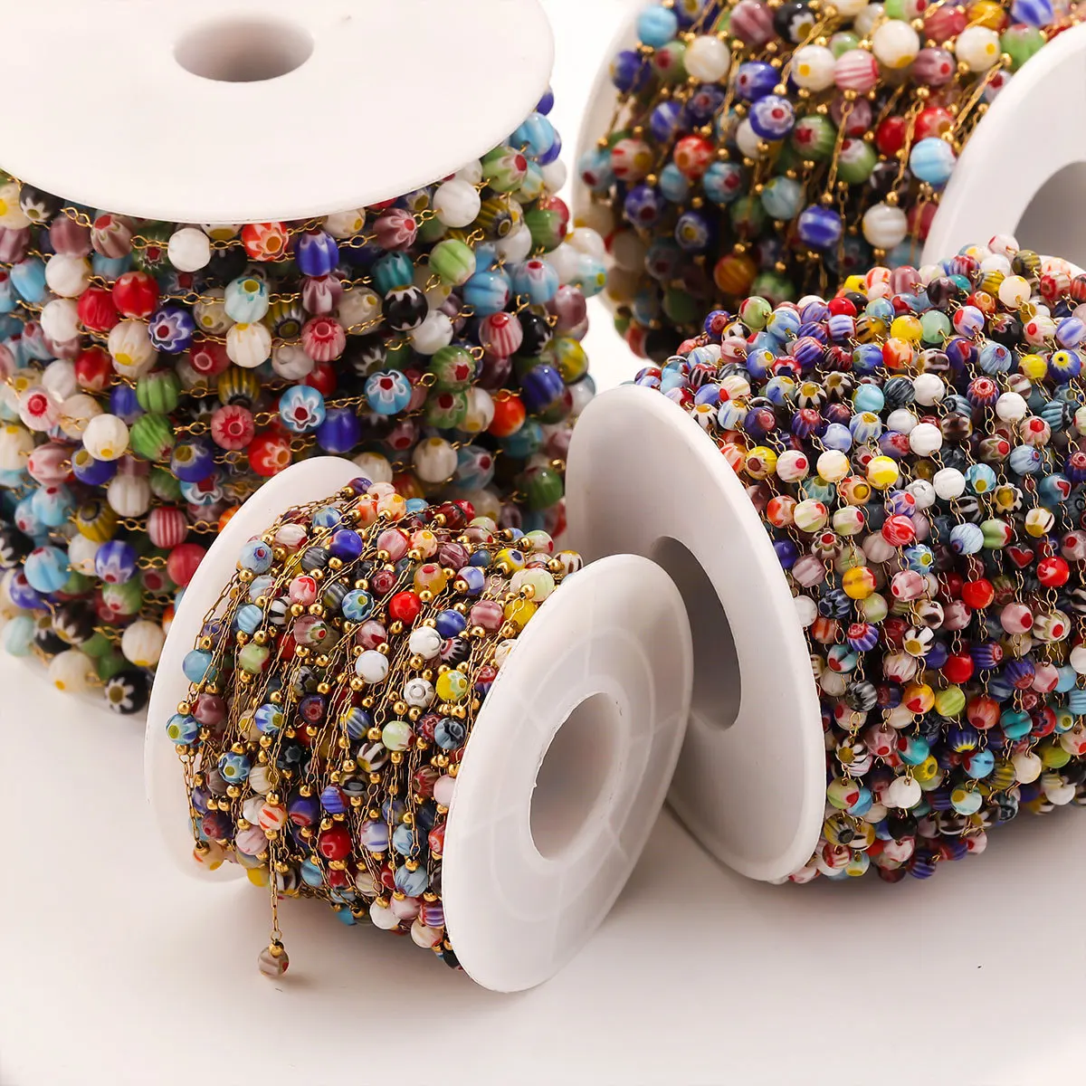 

2 meters new stainless steel glazed stone beaded chain, colorful crystal chain DIY necklace bracelet accessories