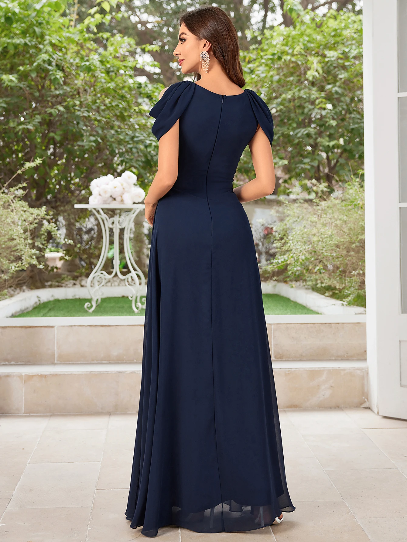 Unithorse  Ruched Bust Chiffon Cold-Shoulder Wrap Bridesmaid Dress