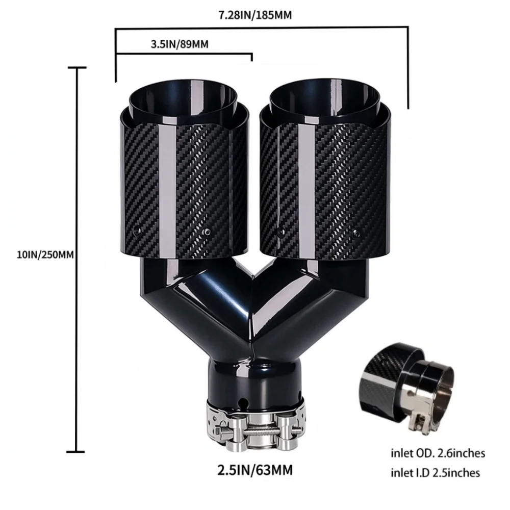 Exhaust Tips Dual Outlet Carbon Fiber 63Mm - Stilvolle Carbon-Auspuffblenden, 2,5 Zoll Einlass, Doppel-3,5