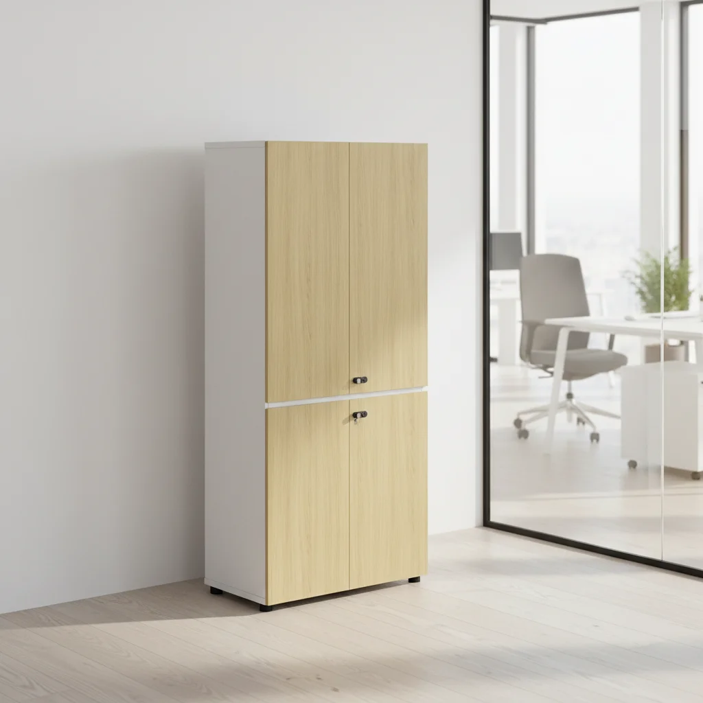 Industrial Wooden Modern Lockable File Cabinet With ABS 4-Shelf Heavy Duty Office Storage Solution