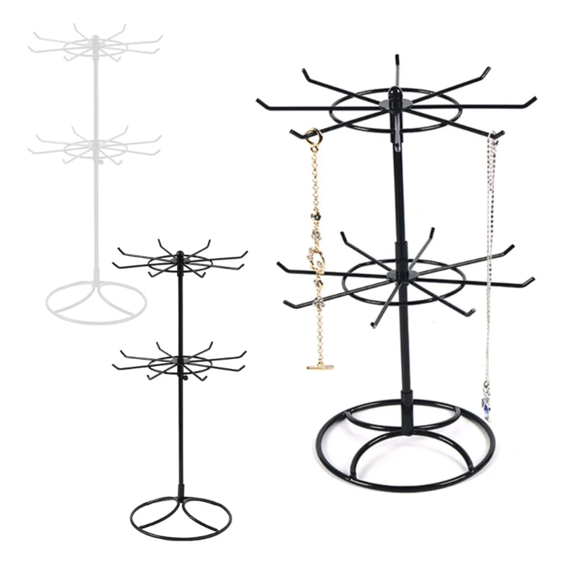 

Rotating Iron 2-Tier Revolving Stand Rack Jewelry Display Hanger Counter Top Spinner Rack for Retail Bracelet Dropship