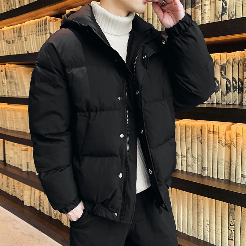 Casual 2024 Autumn Winter Men\'s Hooded Bread Cotton-Padded Jackets Outwear Solid Color Thick Parkas Windproof Warm Top Down Coat