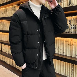 Casual 2024 Autumn Winter Men's Hooded Bread Cotton-Padded Jackets Outwear Solid Color Thick Parkas Windproof Warm Top Down Coat