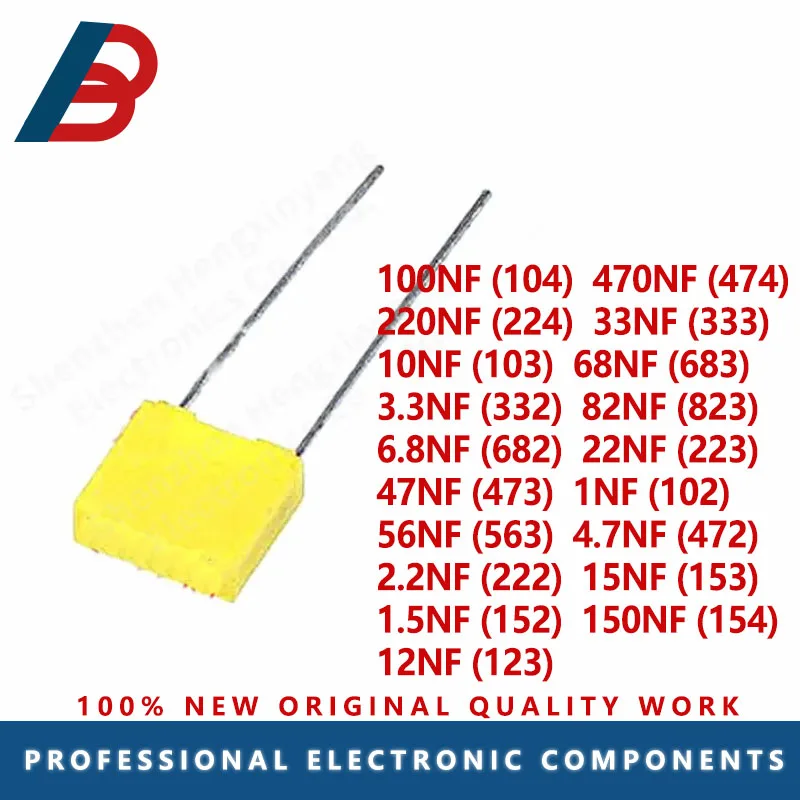 20PCS 100V 1nF ~ 470nF 100nf 220nf 10nf 47nf 22nf 1nf 0.47uf 0.1uf Correction capacitor polypropylene safety plastic film