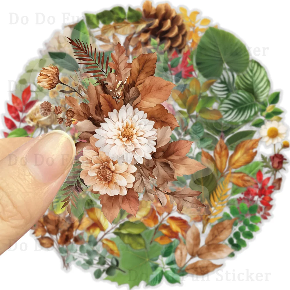 50PCS Artistic Style Forest Plant Leaf Bouquet PET Sticker Collection Gifts Decoration Scrapbook Hand Account Book Phone Case