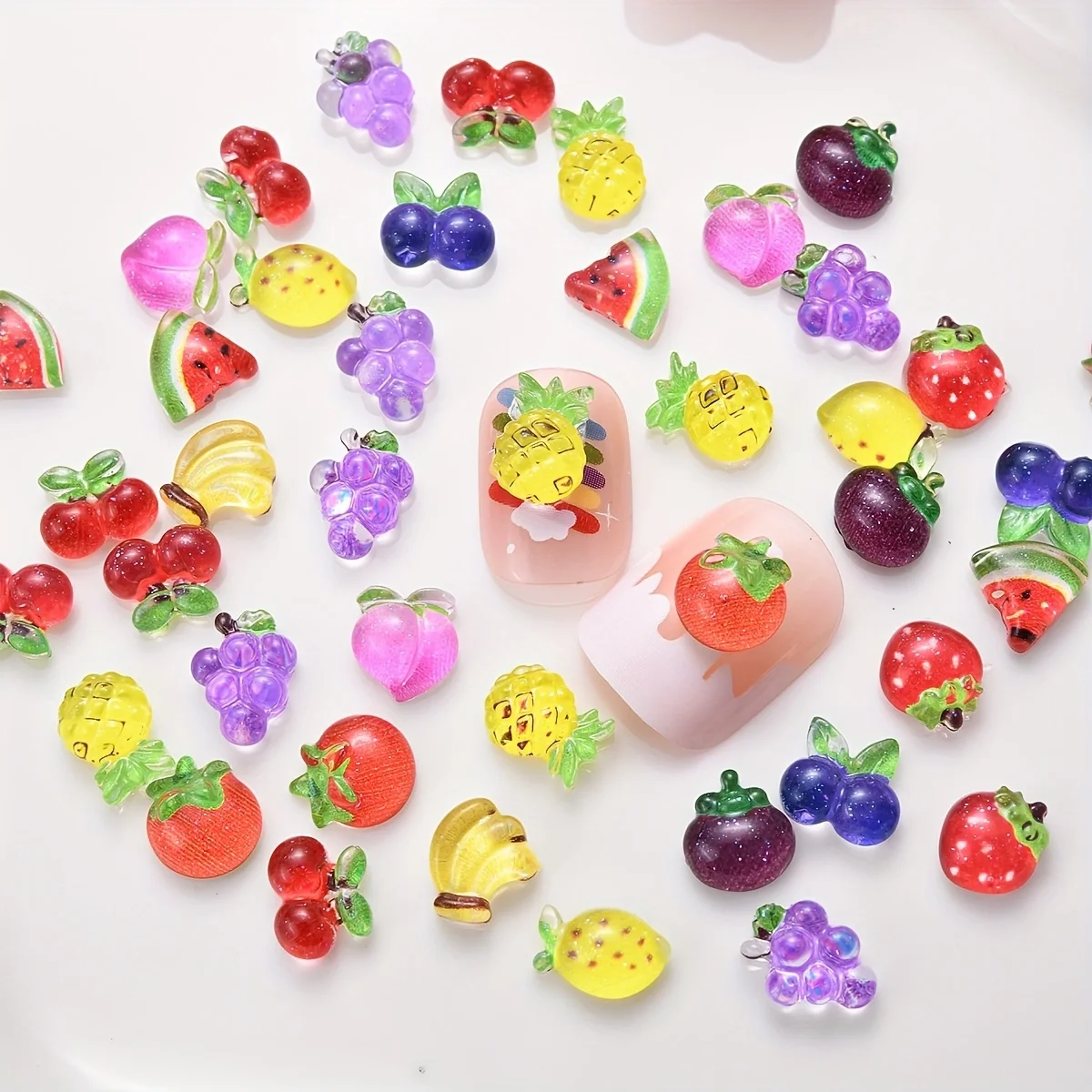 50pcs Mixed Fruit Glitter Transparent Mini 3D Resin Additions, Nail Art Additions Craft