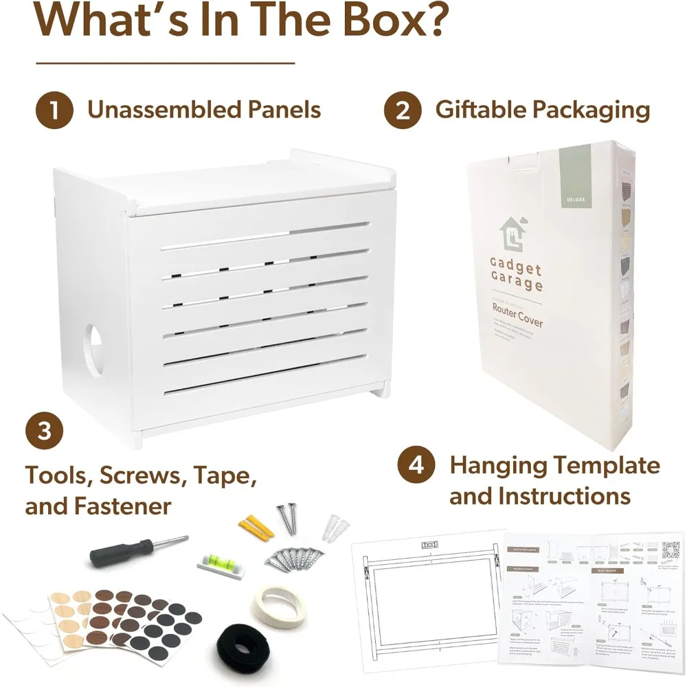 صندوق تخزين راوتر واي فاي خشبي ريفي مع حامل على الحائط وإدارة الكابلات لإخفاء المودم المزخرف