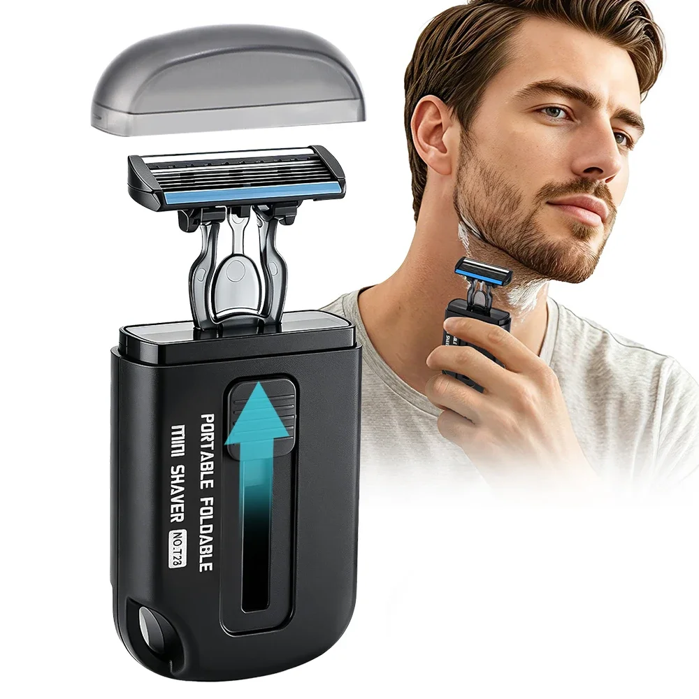 Travel Razor Retractable Mini Portable Folding Manual Shaver Compact Storage Black