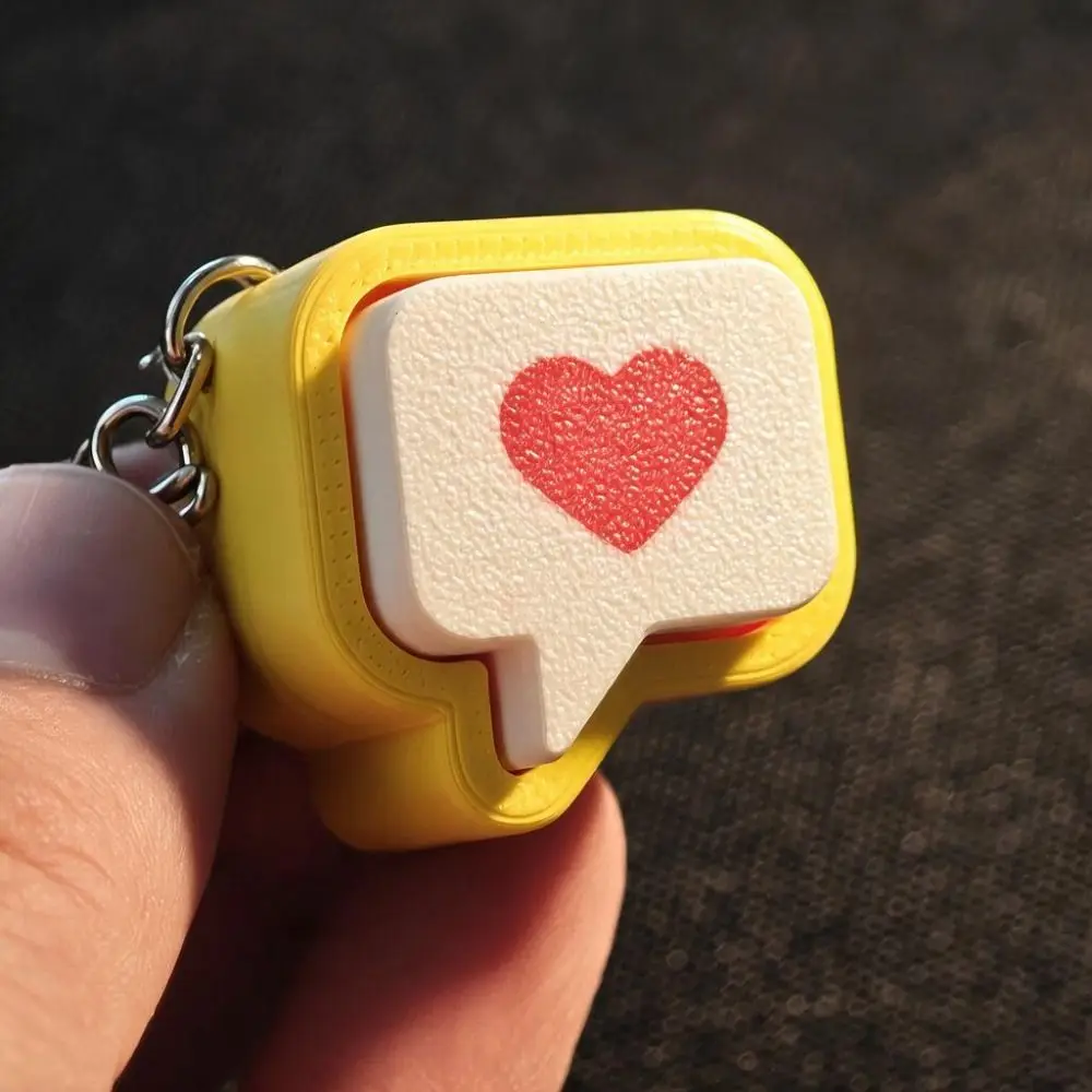 3D Printed Heart Message Fidget Clicker Keychian Yellow Plastic Heart Press Button Bag Charm Stress-Relief