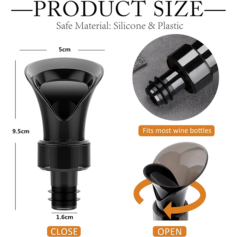 LMETJMA 2 in 1 Wine Stopper Pourer Reusable Wine Stoppers Vacuum Wine Saver Wine Accessories Bottle Corks Keeps Wine Fresh JT358