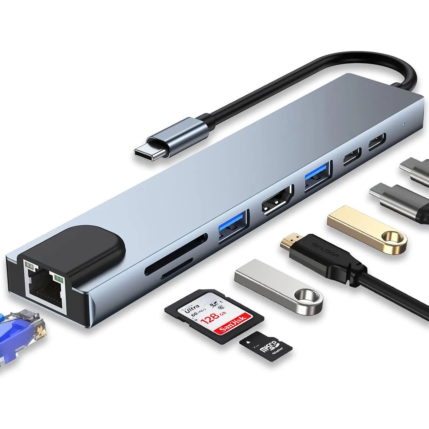 USB C HUB Type C Splitter Thunderbolt 3 Docking Station Laptop Adapter With For Macbook Air M1 iPad Pro 100M RJ45 HDMI SD/TF