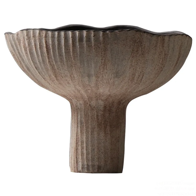 Retro pottery flower ware homestay model house flower arrangement decoration matte creative high-footed vase ornament